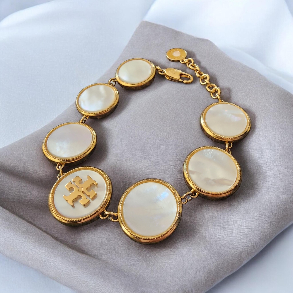 Tory Burch Gold-Tone Bracelet with Mother-of-Pearl Discs - Picture 3 of 5